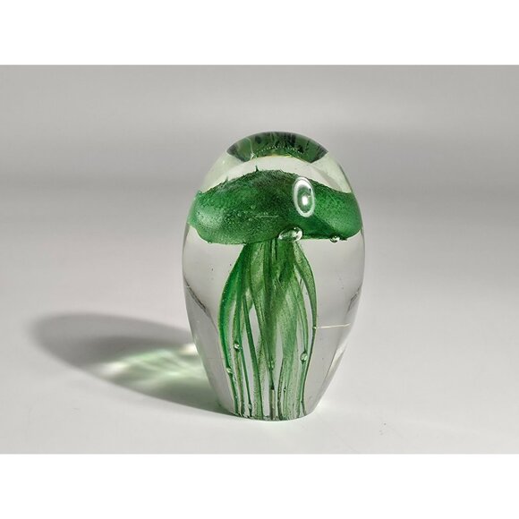 Linda Derby 2019 Hand Blown Glass Jellyfish Paper With Green Tentacles - Picture 1 of 9